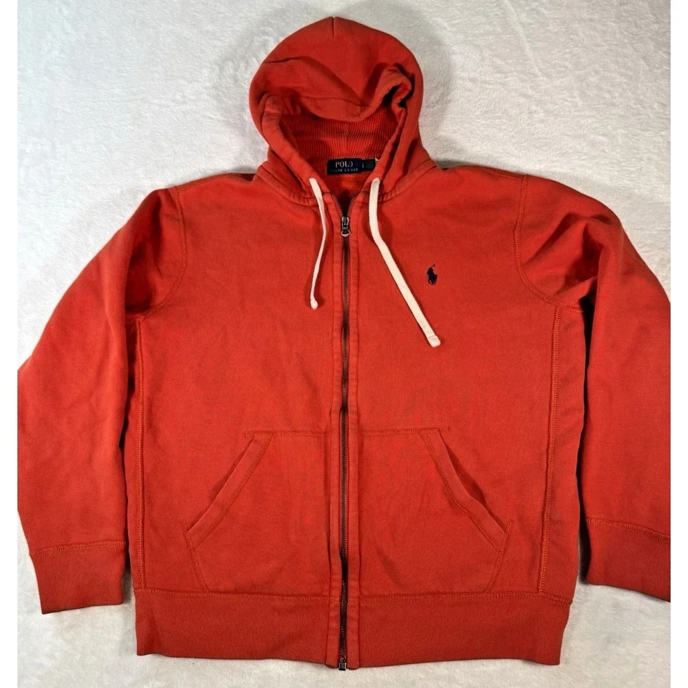 Polo Ralph Lauren Hoodie Large Full Zip Up Waffle Thermal Sweatshirt Casual